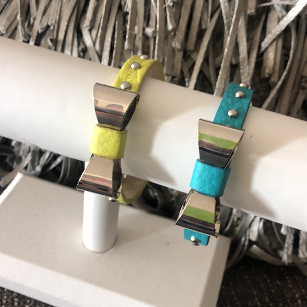Turquoise or Yellow Leather Bow Bracelet,NWT